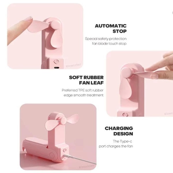 Buyuhui Fan 2200mAh USB Rechargeable 3 Speed Mini Handheld Foldable Fan Hand Held Small Pocket Travel Fan with Handy Power Bank