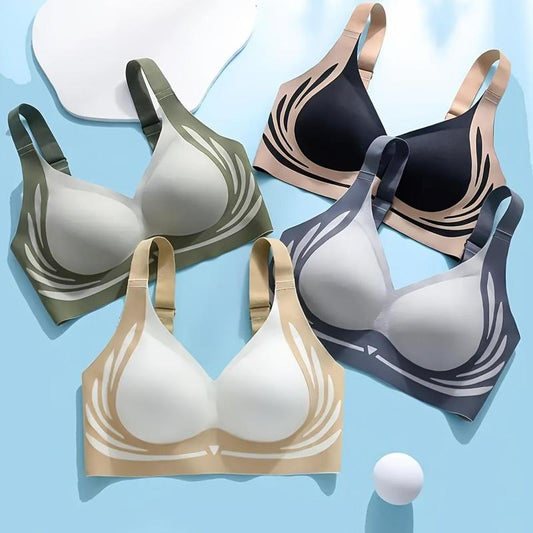 4-Piece Set of Luxurious Anti-Gravity Push-Up Bras - Comfortable,Non-Scarring, Underwire-Free, Gathering, and Closing Design for a Perfect Fit - Ideal for Everyday Wear Nylon Spandex Womenswear Bralette Casual Crochet  Knitted Underwear Geometric