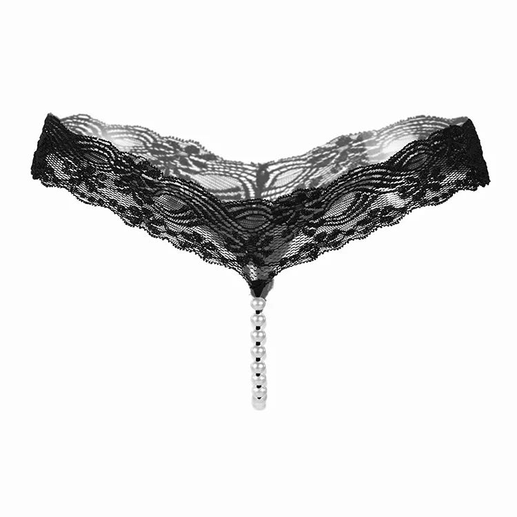 Sexy String Lace Underwear Women Back Bow Panties Women G String T-back Thong Transparent Lingerie Cute with Pearls Panties New