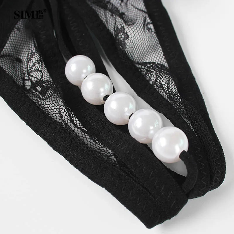 women's underwear Opening Crotch Pearls Thongs G-String transparent sexy panties female lace low-waist Crotchless briefs Women