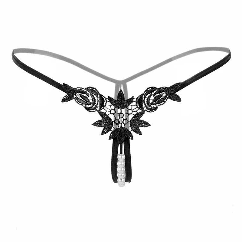 Sexy String Lace Underwear Women Back Bow Panties Women G String T-back Thong Transparent Lingerie Cute with Pearls Panties New