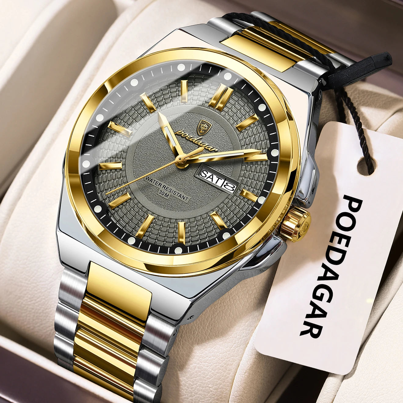 Sport Original Men Clock Quartz Date Week Luxury Man Wristwatch Waterproof Luminous Stainless Steel Men's Watches