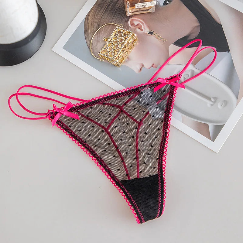 Bowknot Lace Sexy Girls Briefs Women Panties Dots Seamless G String Transparent Thong Underwear Low Waist Female Lingerie