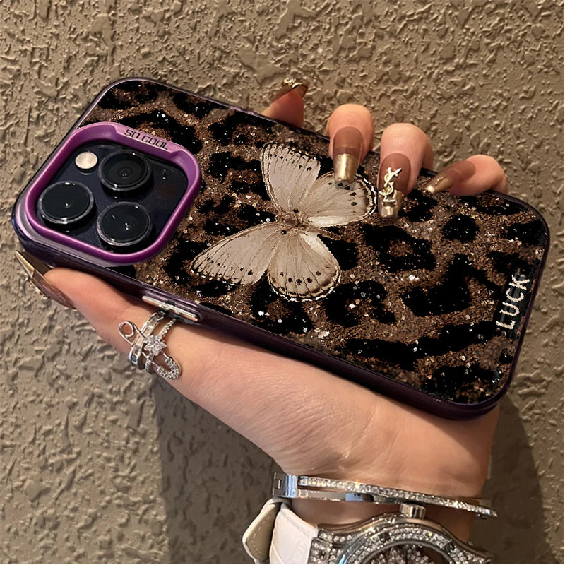 Butterfly Leopard Phone Case for IPhone 17 16 15 14 13 12 11 Pro Max Plus 17 Air 16E X XR XS Max Shockproof Full Print Cover