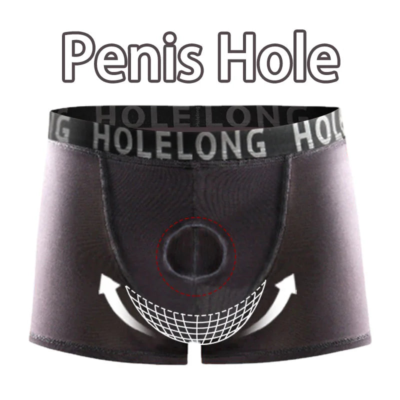 Man Breathable Boxers with Bulge U-Convex Penis Pouch Seperate Modal Soft Open Hole Lingerie Slips Big Enhancing Short Underwear