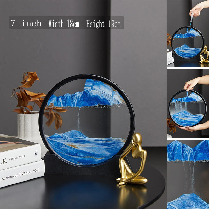 3D Moving Sand Art Picture Round Glass Deep Sea Sandscape Hourglass Quicksand Craft Flowing Painting Office Home Decor Gift
