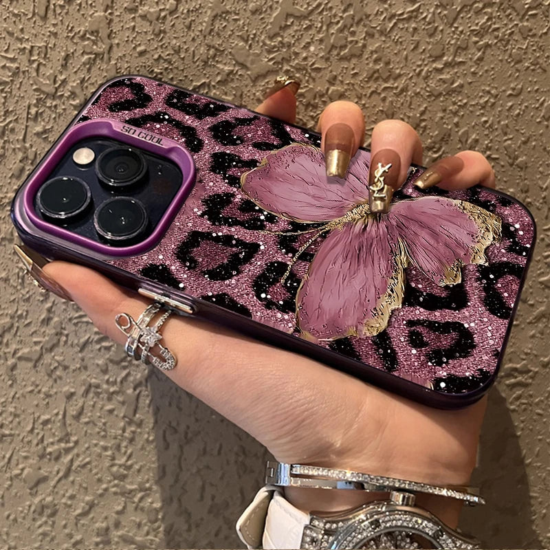 Butterfly Leopard Phone Case for IPhone 17 16 15 14 13 12 11 Pro Max Plus 17 Air 16E X XR XS Max Shockproof Full Print Cover