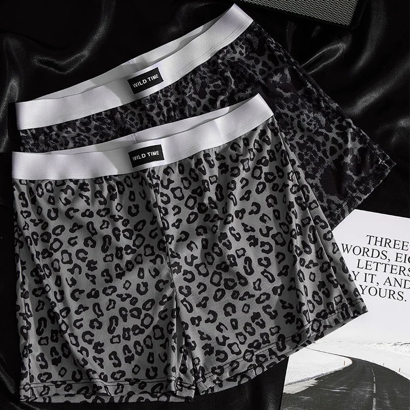 Men's Arrow Pants Ice Silk Black Leopard Print Breathable Men's Loose Middle Waist Comfortable Sports Men sleeping pants