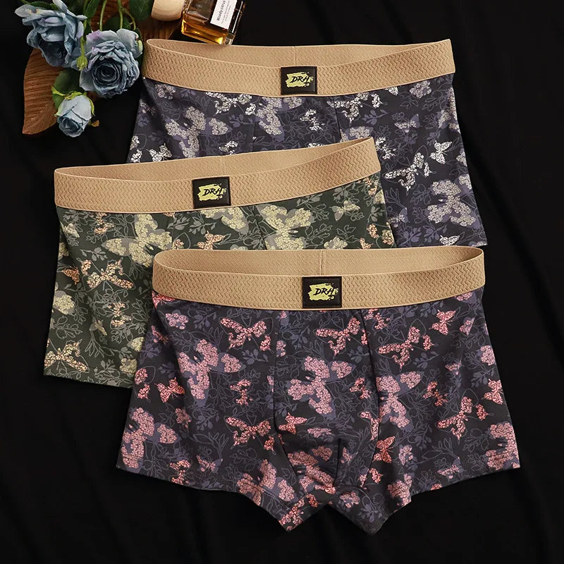 EXILIENS New Romantic Butterfly 1pcs/3pcs Cotton Boxer Men Underwear Hot Mens Boxers New BoxerShorts Man Panties Size L3XL KX758