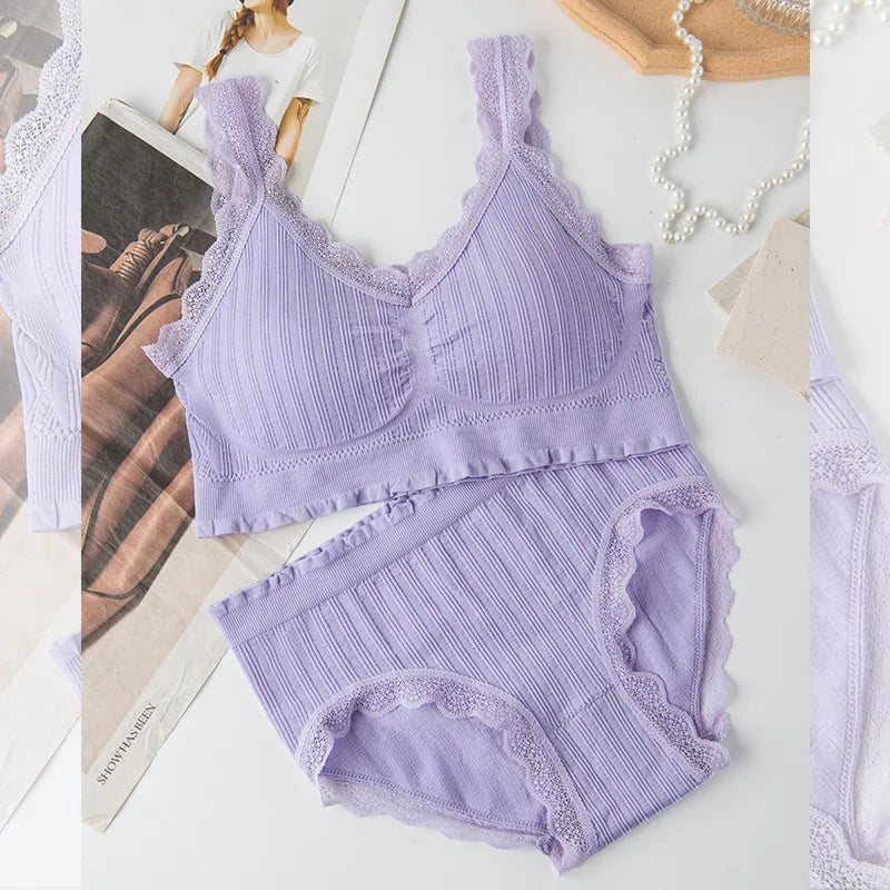 New Ladies Seamless U-Shaped Lace Back Bra Set Without Steel Ring Sexy V-Neck Back Underwear Panty Set Female Comfortable Bra