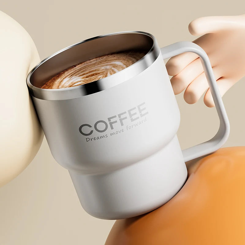 304 Stainless Steel Double Wall Insulated Coffee Cup With Handle Portable Students Leak-proof Water Cup Milk Coffee Mug