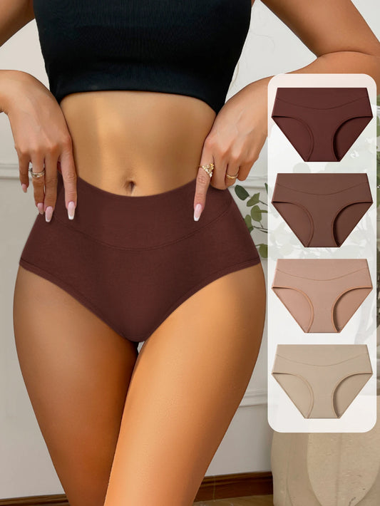 4Pcs Cotton Women's Panties High Waist Body Shaper Underwear Breathable Briefs Underpants Soft Panty Solid Female Lingerie