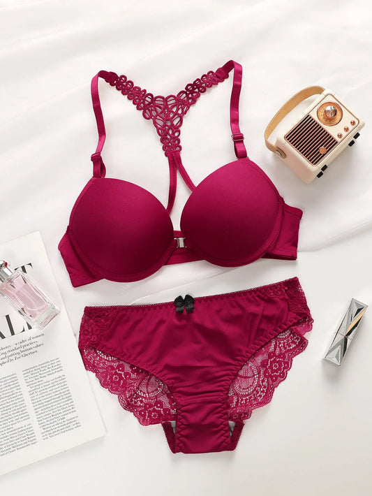 Women's sexy lingerie set with front buckle and steel ring gathered push up bra seamless underwear and lingerie set A2128