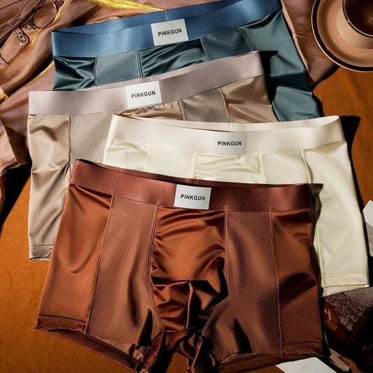 4 Pieces Light Luxury Cool Feeling Men's Underwear Ice Silk Underpants Breathable Antibacterial Panties Mesh Flat-angle Pants