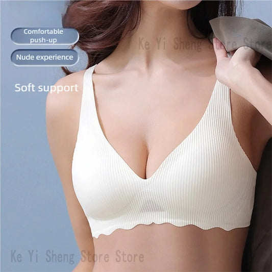 Women's seamless underwear, women's bras without steel rings, small breasts, sexy deep V, beautiful back bras