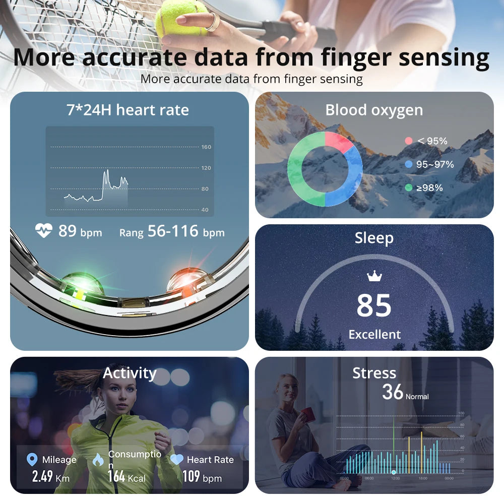 R10 Smart Ring with Charging Case for Men Women, Health and Sleep Monitor, 5ATM Waterproof, Multi-sport Mode