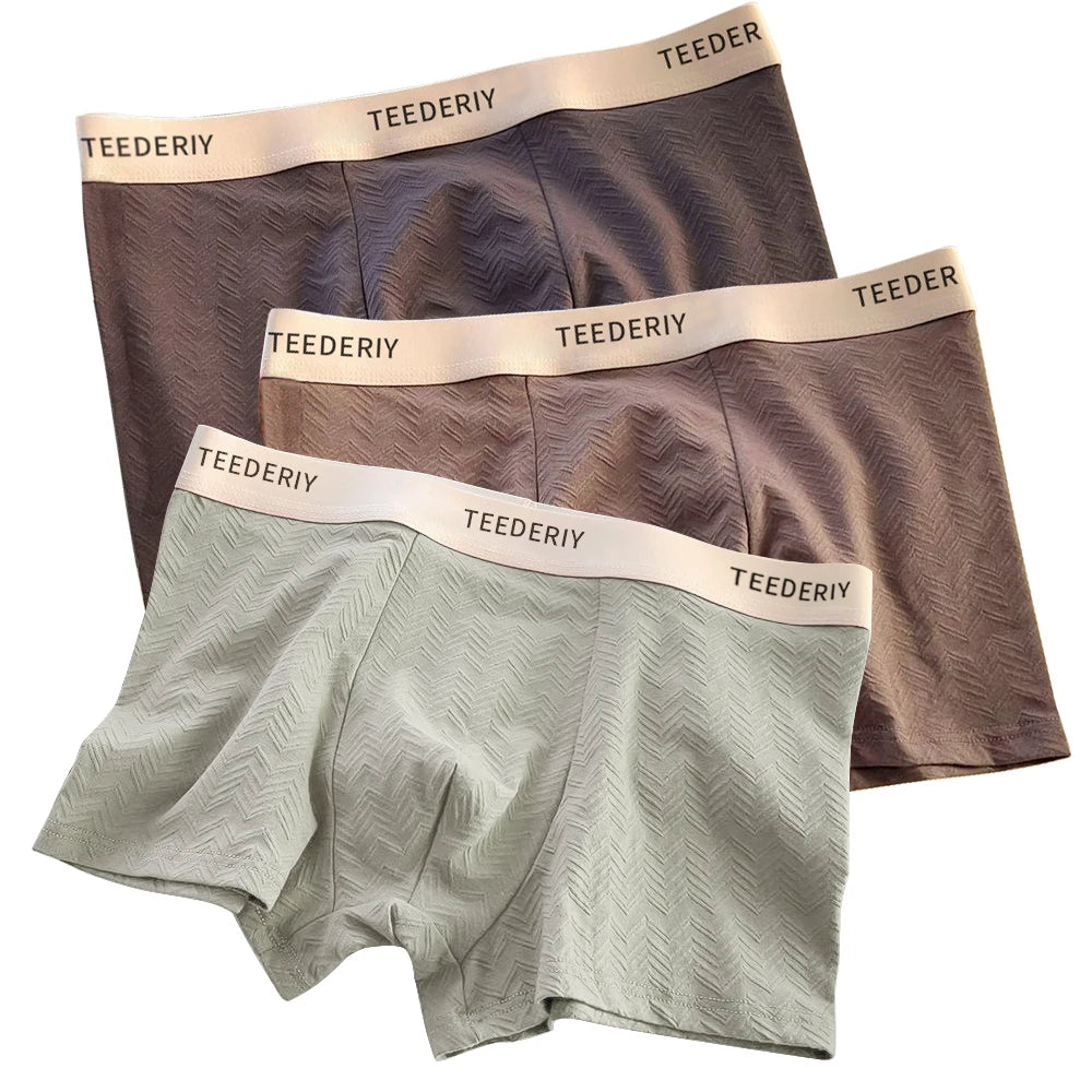 3Pcs Men's Cotton Panties Mid Rise Soft Breathable Boxer Shorts Briefs High Elastic Comfortable Boyshort Large Size Underwear