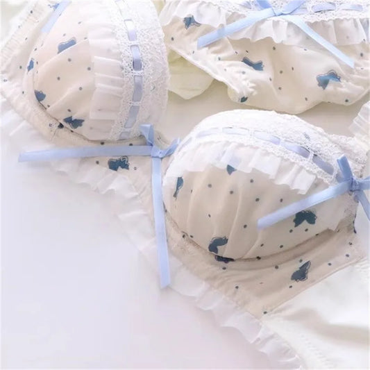 Lolita Women's Bra Set Small Breasts Gathering Up Bra Adjustable Collecting Vice Breasts No Steel Ring Bra Set