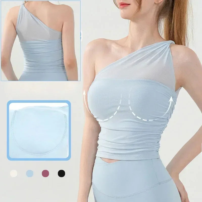 Sexy One Shoulder Yoga Bras Women Sports Top Crop Athletic Vest Push Up Underwear BH Sports Bra Sportswear Wire Free Gym Shirts