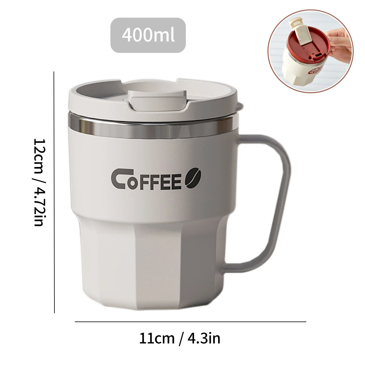 304 Stainless Steel Double Wall Insulated Coffee Cup With Handle Portable Students Leak-proof Water Cup Milk Coffee Mug