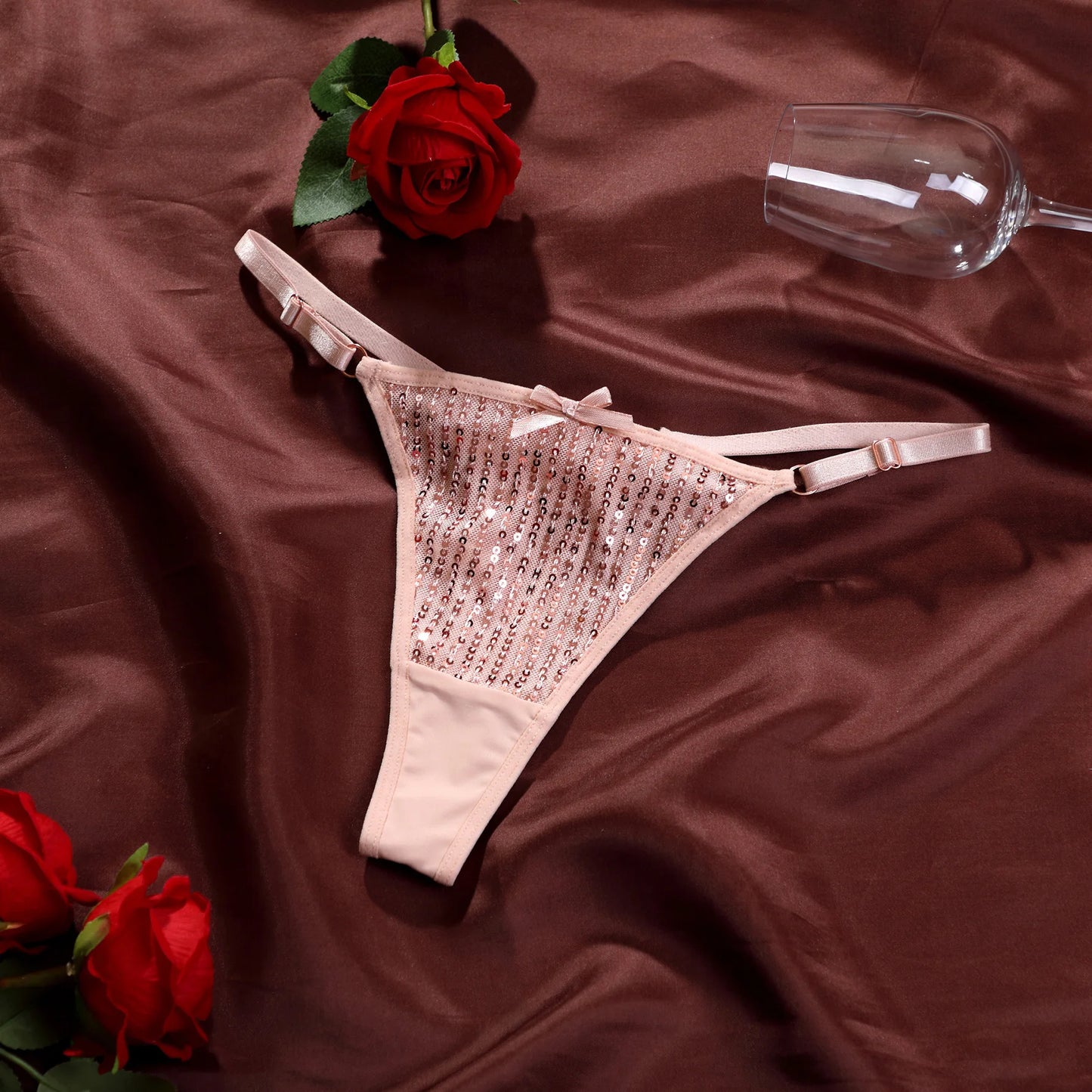 Shiny Sequins Underwear Sexy Low Waist Panties Breathable Cotton Crotch Thin Belt Women's Women's Thong Sexy Female Lingerie