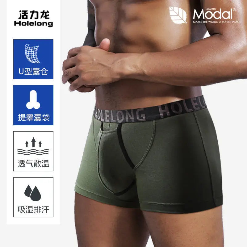 Man Breathable Boxers with Bulge U-Convex Penis Pouch Seperate Modal Soft Open Hole Lingerie Slips Big Enhancing Short Underwear