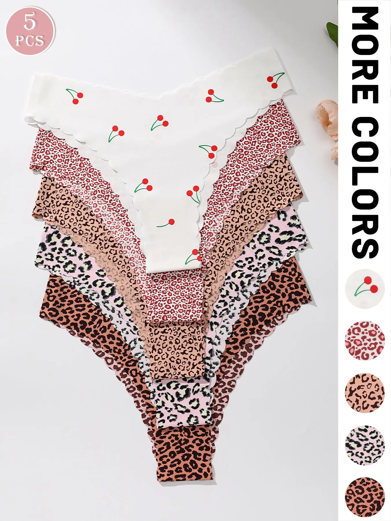 5-piece set of fully printed women's triangle panties with wavy edges, smooth and skin-friendly soft women's underwear