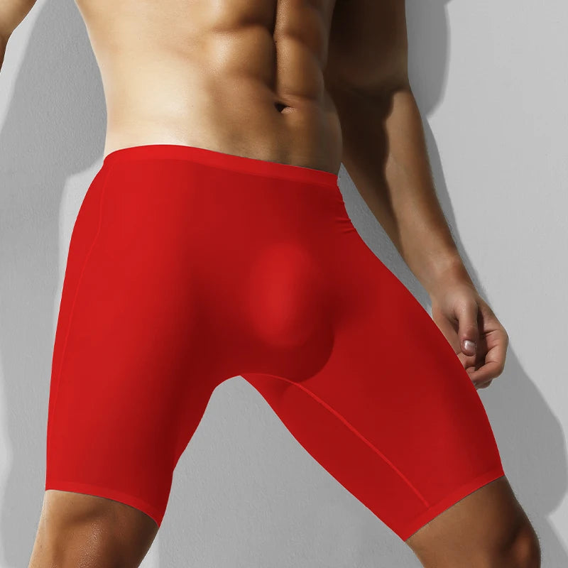 Men's Ice Silk Underwear, Sports Men's Summer Thin Boxer Briefs, Extended Anti-Wear Legs, Traceless Running Quick-Drying Boxer B