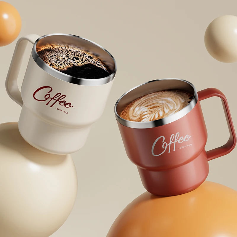 304 Stainless Steel Double Wall Insulated Coffee Cup With Handle Portable Students Leak-proof Water Cup Milk Coffee Mug