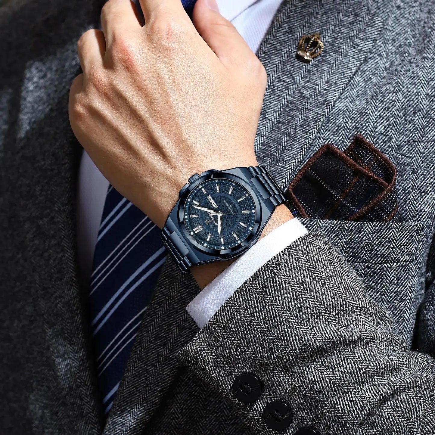 Sport Original Men Clock Quartz Date Week Luxury Man Wristwatch Waterproof Luminous Stainless Steel Men's Watches