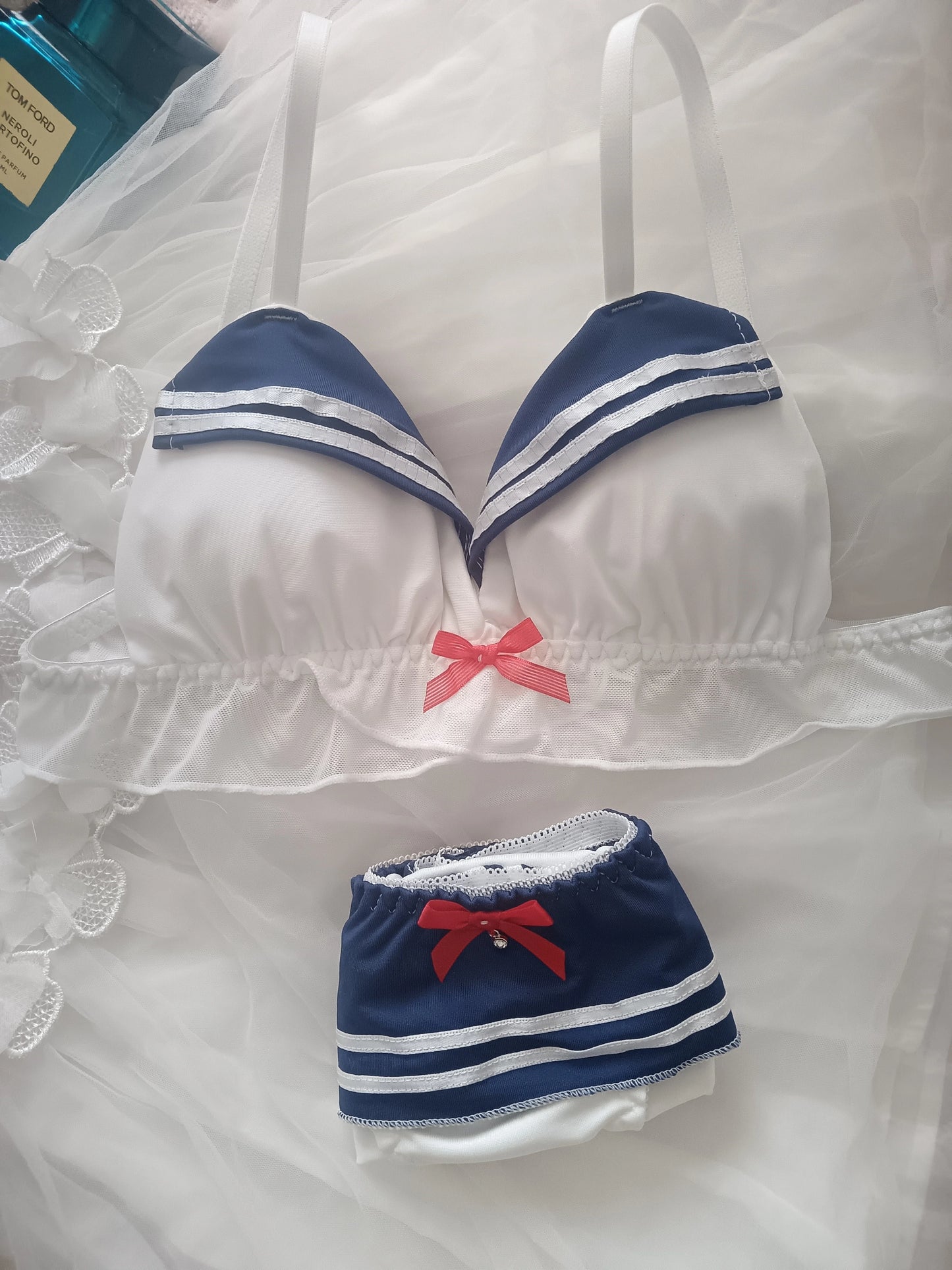 Women's bra set Japanese loli underwear female soft girl navy sweet cute without steel ring teenage sailor suit bra set