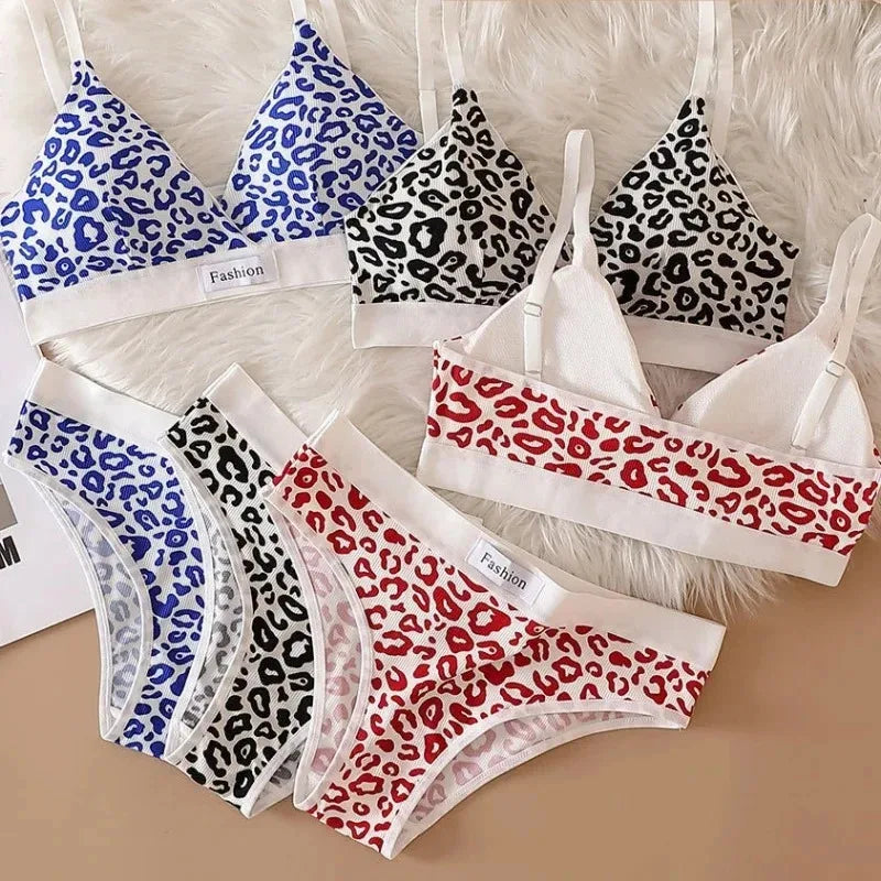 1/5/6Sets New Women's Leopard Print Traceless and Steel Rim Bra Adjustable Shoulder Strap Back Women's Underwear Set
