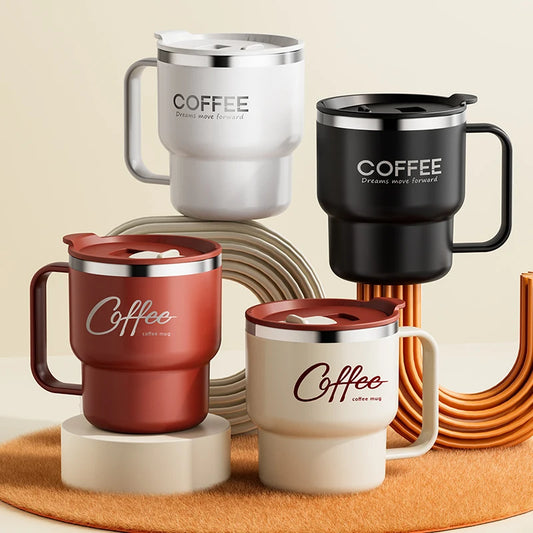 304 Stainless Steel Double Wall Insulated Coffee Cup With Handle Portable Students Leak-proof Water Cup Milk Coffee Mug