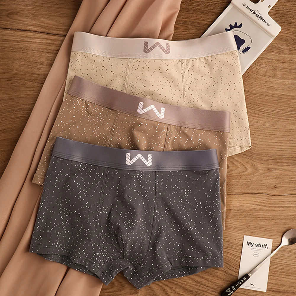 3PCS/Pack 5A Antibacterial 95% Cotton Soft Men's Panties Starry Sky Print Underpants Men Breathable Comfortable U Crotch Boxers