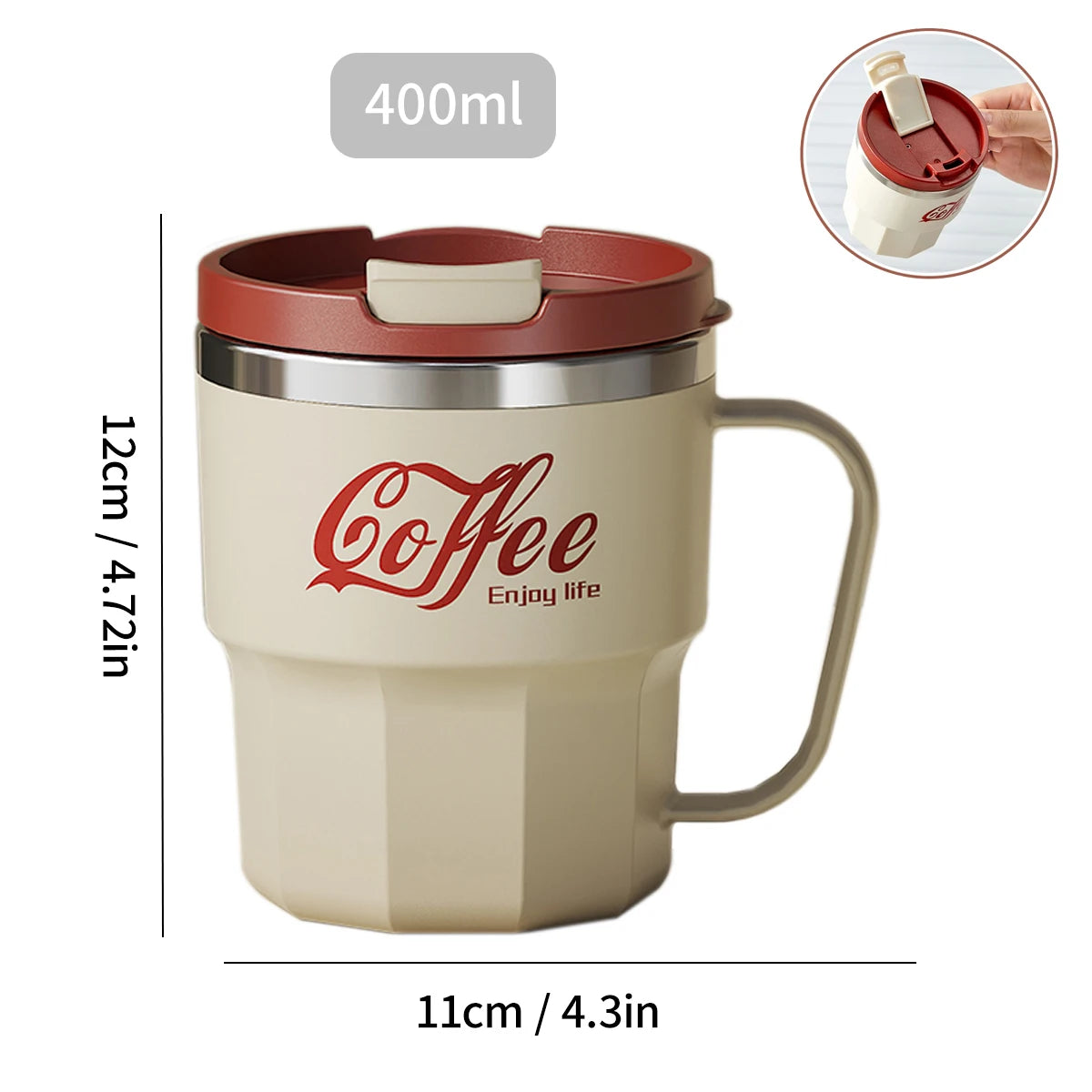 304 Stainless Steel Double Wall Insulated Coffee Cup With Handle Portable Students Leak-proof Water Cup Milk Coffee Mug