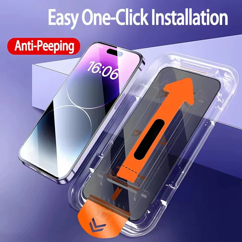 4Pcs Oleophobic Dust Proof Installation Privacy Screen Protector For iPhone 16 15 14 13 12 11 17 Pro Max XS X XR 7 8 Plus Glass
