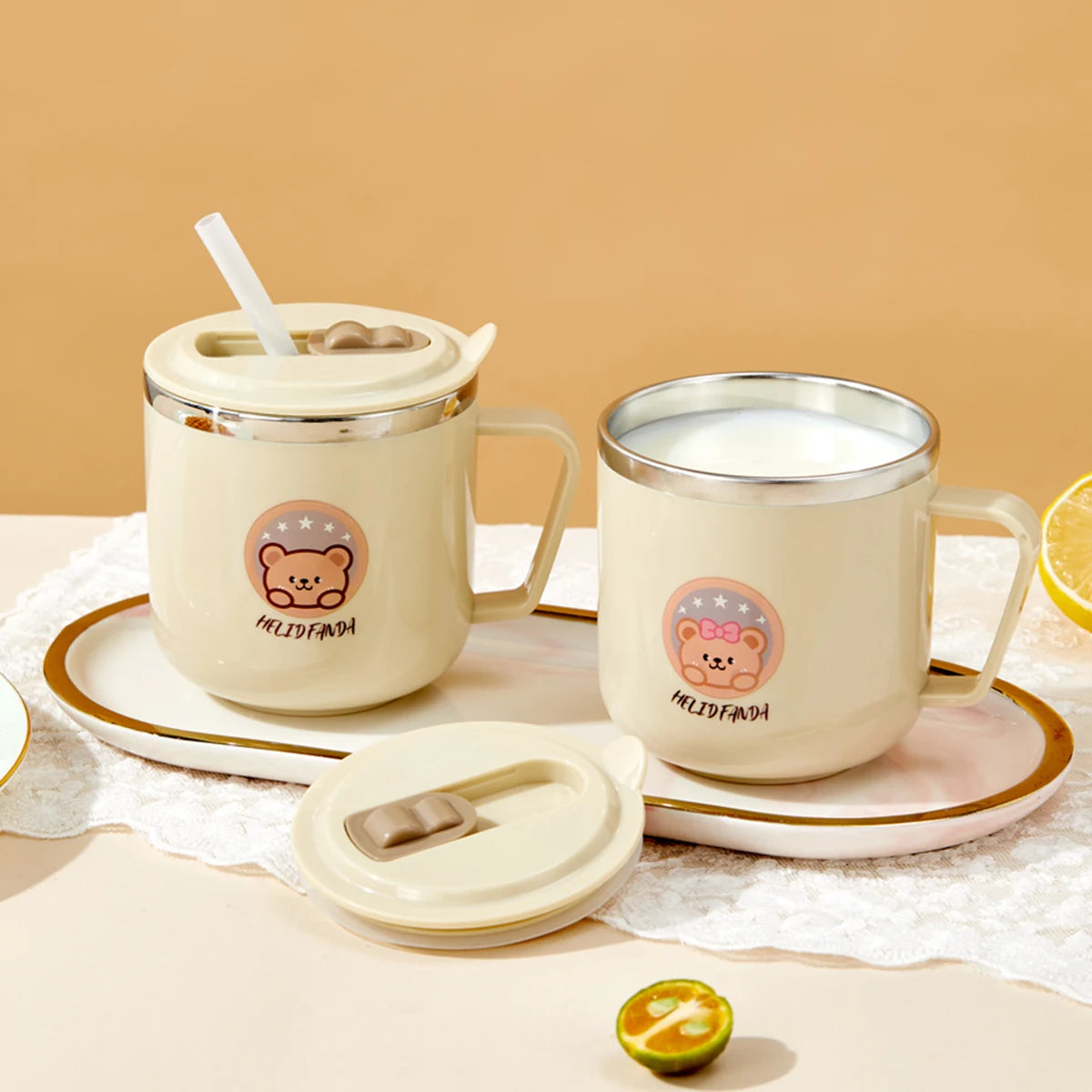 Cute Capybara 316 Stainless Steel Kid Water Cup With Straw 270ml Double Wall Insulated Mug Leak-proof Milk Coffee Cup