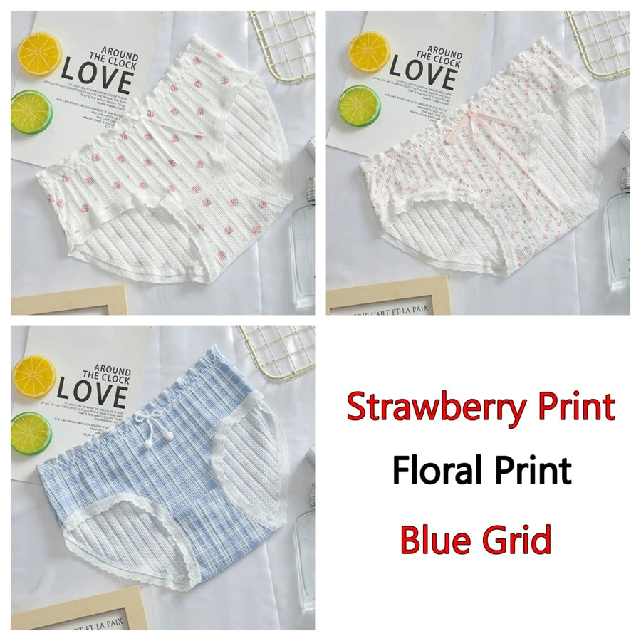 3PCS/Set Cotton Panties Women Underwear Panty Fashion Thread Bow Briefs Lovely Girl Seamless Underpants Female Lingerie Selling