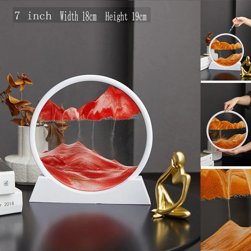 3D Moving Sand Art Picture Round Glass Deep Sea Sandscape Hourglass Quicksand Craft Flowing Painting Office Home Decor Gift