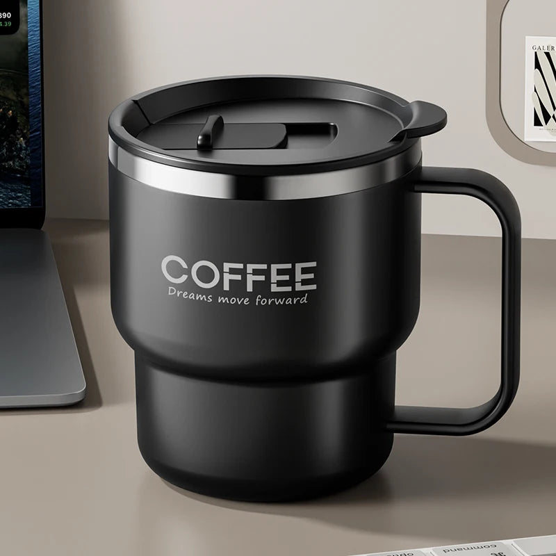 304 Stainless Steel Double Wall Insulated Coffee Cup With Handle Portable Students Leak-proof Water Cup Milk Coffee Mug