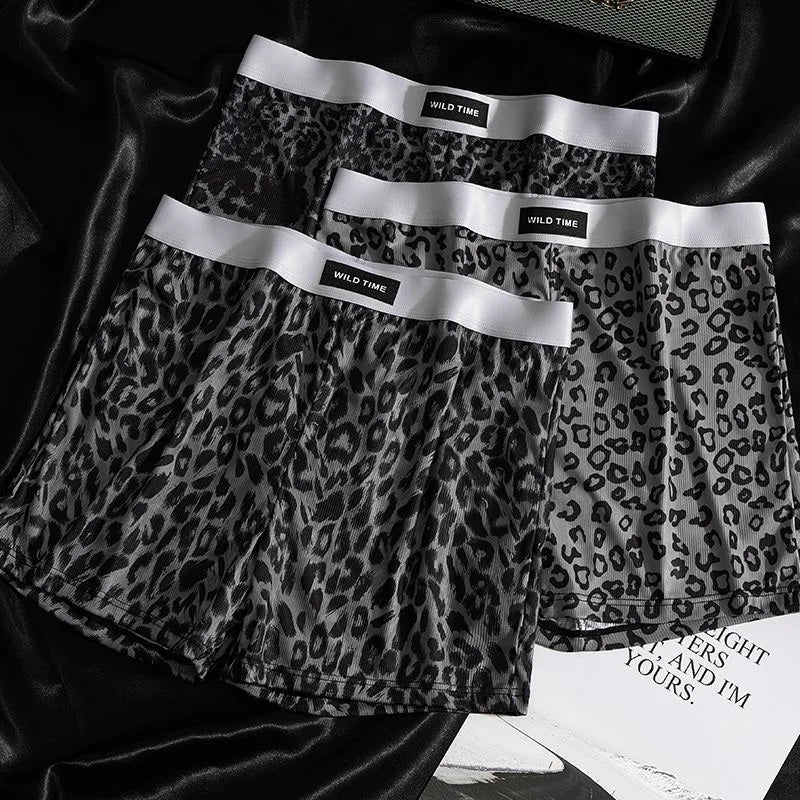 Men's Arrow Pants Ice Silk Black Leopard Print Breathable Men's Loose Middle Waist Comfortable Sports Men sleeping pants