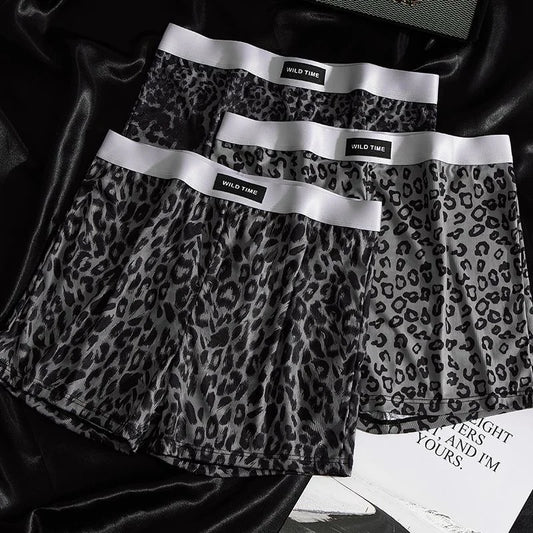 Men's Arrow Pants Ice Silk Black Leopard Print Breathable Men's Loose Middle Waist Comfortable Sports Men sleeping pants