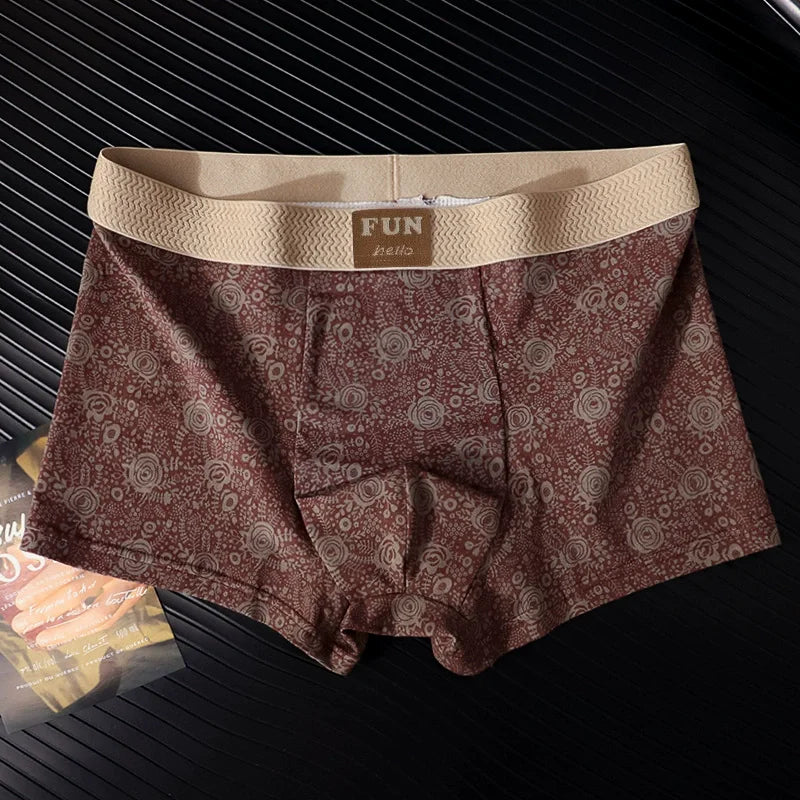 3-Piece Set Of Rose Classical Printed Men's Sexy Boxer Shorts, Soft And Comfortable Underwear, Men's Casual Dour Cornered Pants
