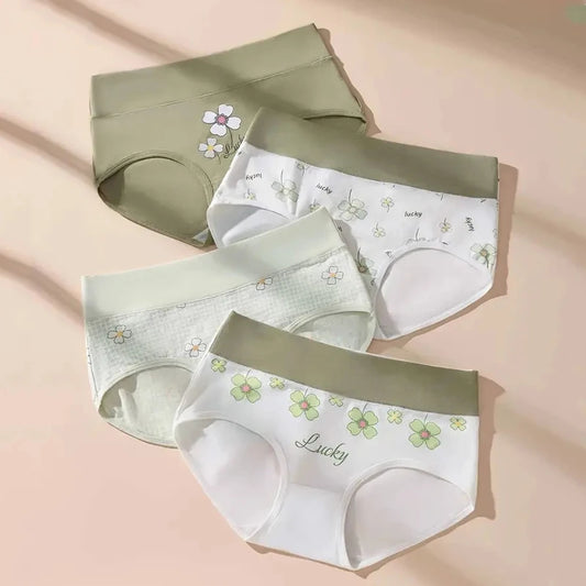 4Pcs/Set High Waist Underwear Cotton Women Panties Fashion Print Ladies Briefs Sexy Panty Breathable Female Lingerie Plus Size