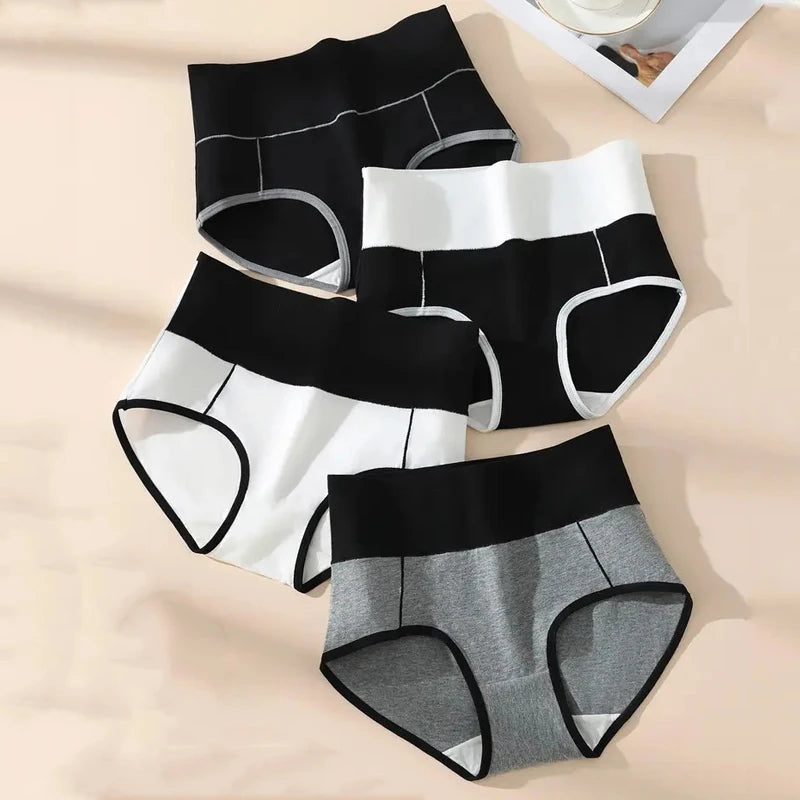 4Pcs Cotton Women Panties High Waist Underwear Print Pantys Ladies Briefs Breathable Plus Size Underpants Sexy Female Lingerie