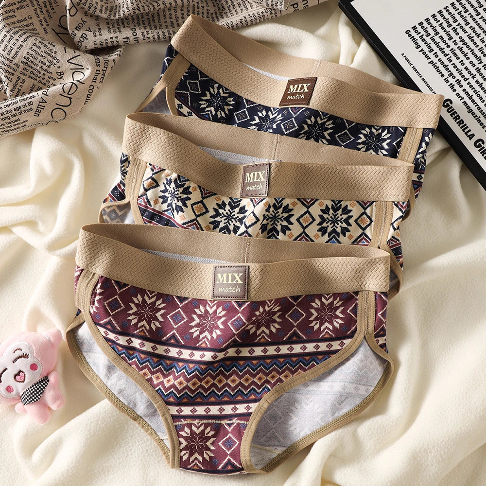 3PCS/Pack 100% Cotton Vintage Print Women's Brief Sexy Hygroscopic Breathable Lingerie Female Comfortable Soft Crotch Underwear
