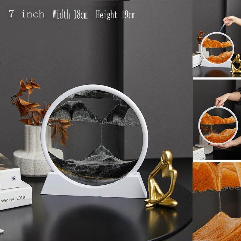 3D Moving Sand Art Picture Round Glass Deep Sea Sandscape Hourglass Quicksand Craft Flowing Painting Office Home Decor Gift
