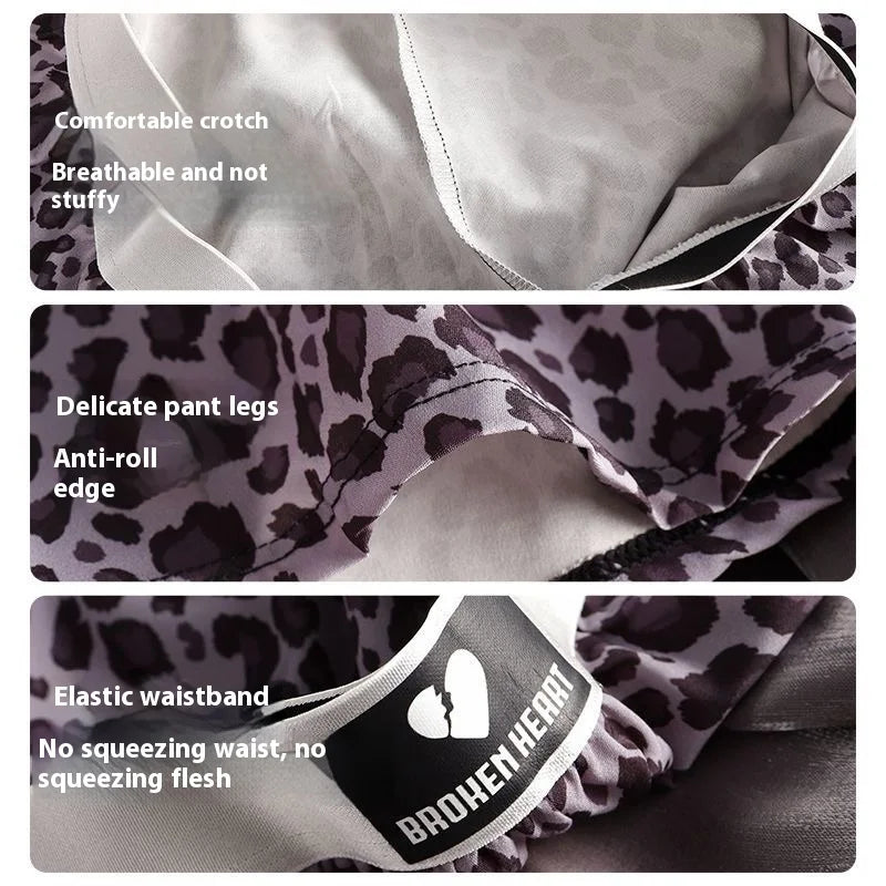 Men's Arrow Pants Ice Silk Black Leopard Print Breathable Men's Loose Middle Waist Comfortable Sports Men sleeping pants
