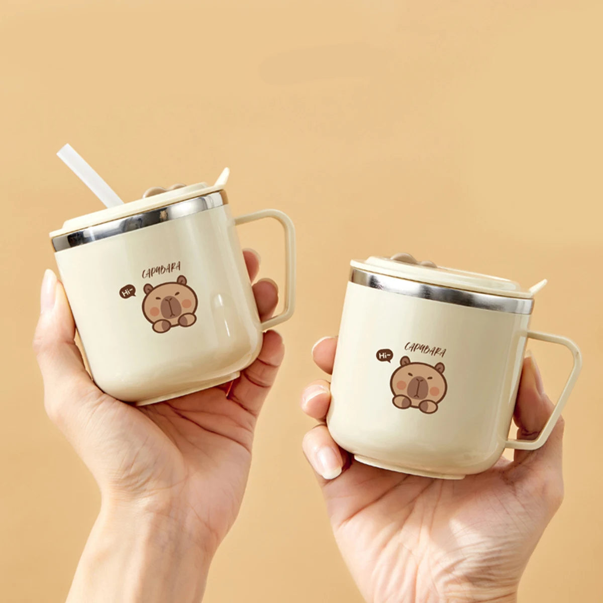 Cute Capybara 316 Stainless Steel Kid Water Cup With Straw 270ml Double Wall Insulated Mug Leak-proof Milk Coffee Cup
