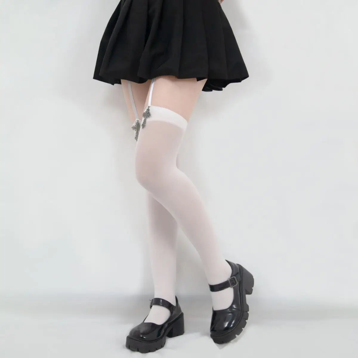 1/2pairs Gothic Cross Decoration Tight for Women Stockings Solid Color Thin Thigh High Lolita Over Knee Stockings